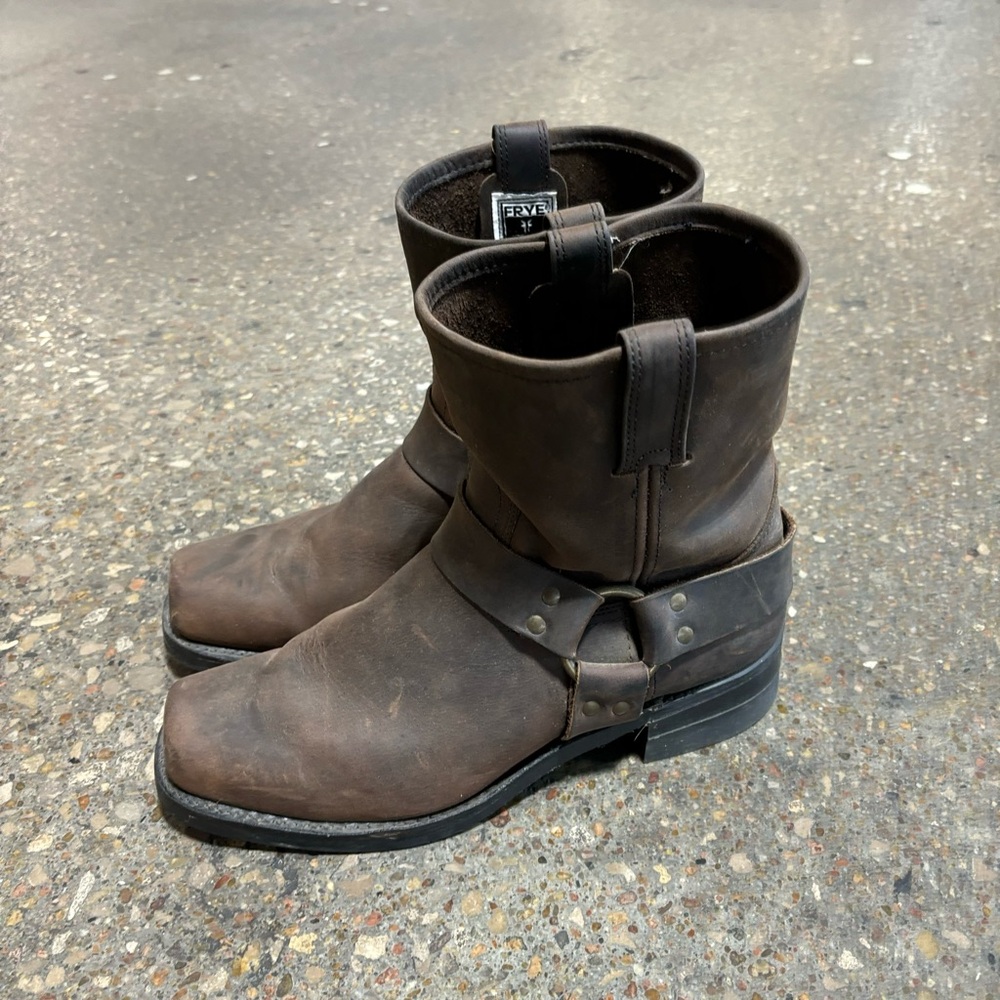 Frye Harness Moto Western Square Toe Brown Leather Ankle Boots Mens Size 11.5M